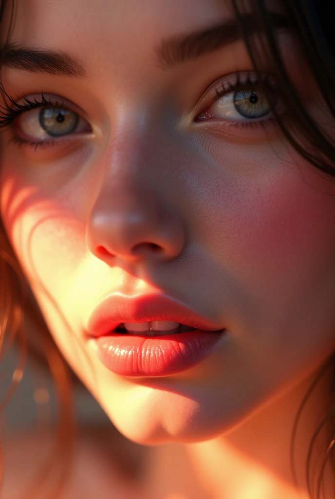 (1girl, beautiful detailed eyes, beautiful detailed lips, extremely detailed face, long eyelashes, closeup, pink skin, intimate, sensual, glowing skin, soft lighting, warm color palette, high quality, intricate detail, photorealistic, 8k, masterpiece)