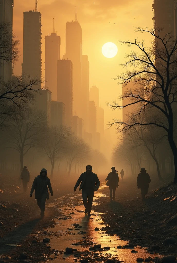 Animals are dying, the food chain is becoming extinct, humans are running desperately to save themselves, trees are dying, the whole world is polluted, rivers are drying up, cities are being destroyed
