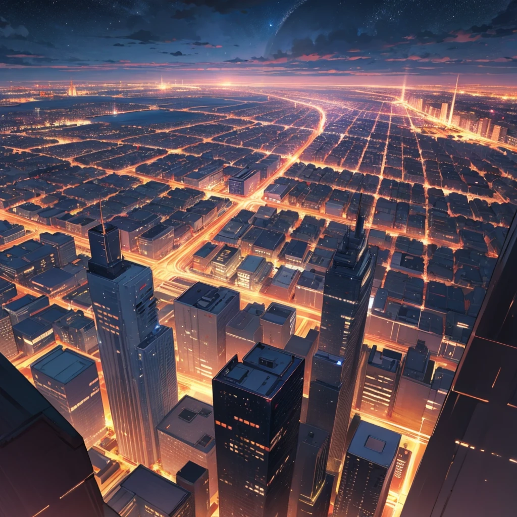 Detailed and stunning night city background, 2D anime