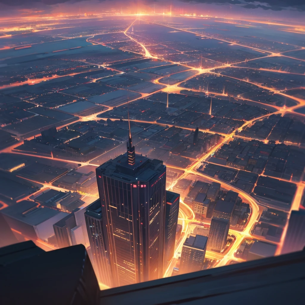 Detailed and stunning night city background, 2D anime