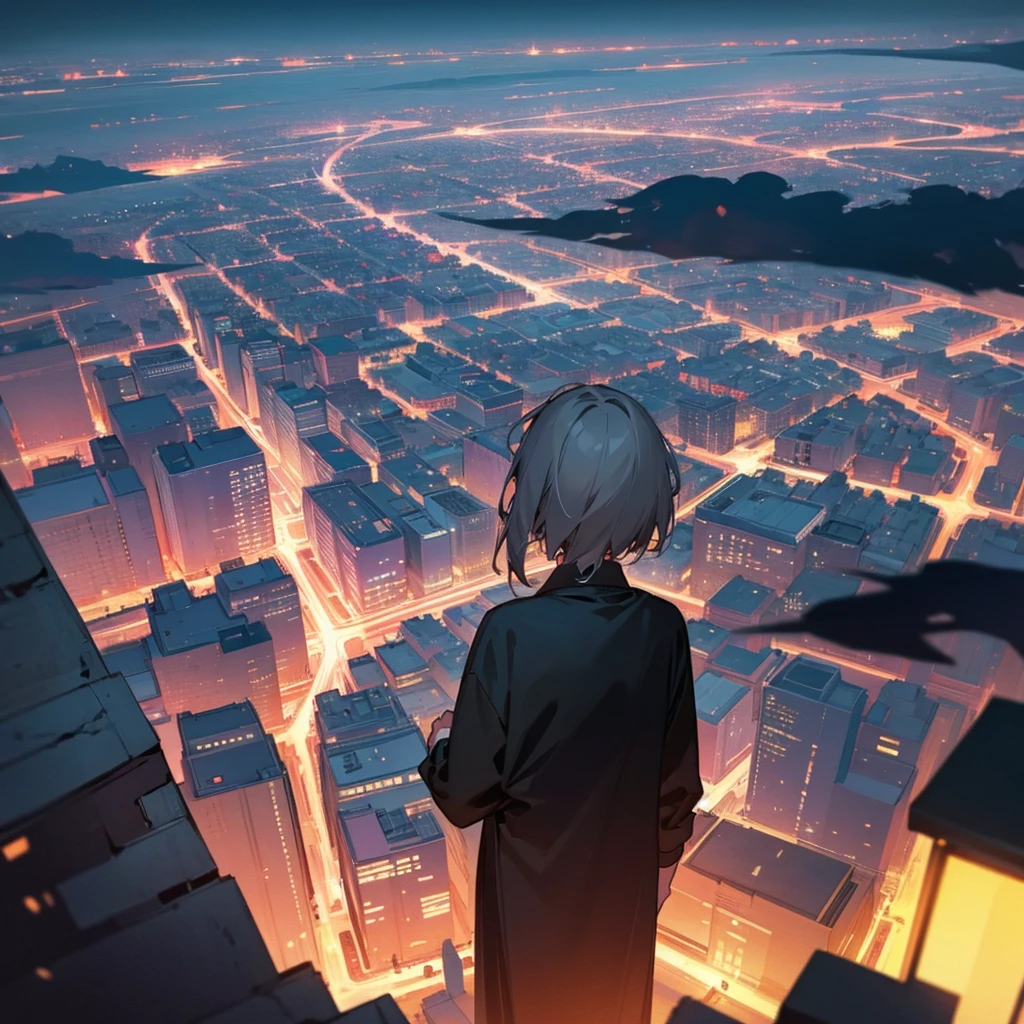 Detailed and stunning night city background, 2D anime
