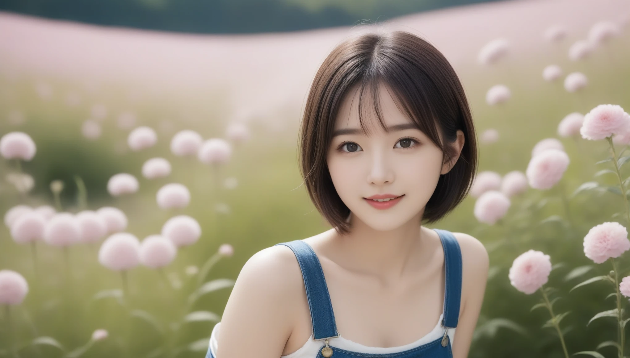 8k, Ultra-high resolution, Highest quality, masterpiece, 三分割法によるphotograph,Surreal, photograph, 1 , (:1.3), cute, cute顔, 細部までBeautiful Eyes, 細かくdetailedに,masterpiece,One Girl:1.2,Japanese women,Young Wife,upper body,smile,Black Short hair,Messy hair,bloom,profile,(overalls:1.3),T-shirt,Rape flower field,Surrounded by flowers,profile,Looking up at the sky,Summer sunshine,(Beautiful attention to detail),Subtle details, detailedな顔, smile,魅力的なsmile,(ポートレートphotograph:1.4),(Photorealistic images:1.4),Fantasy art,(Beautiful Face:1.4),Beautiful and attractive eyes、Beautiful Eyes、(Tight waist:1.4)、(Beautiful with perfect body proportions:1.4),Pink Lips,(((Ideal body type))),A-cup small breasts :2,Perfect Anatomy、鮮明なdetailed、detailed,Fashion magazine cover,Thin lips,完璧でBeautiful Face ,完璧でcute顔, Skin with attention to detail, Perfect limbs、Narrow waist,Surreal,Light and shadow,sunlight