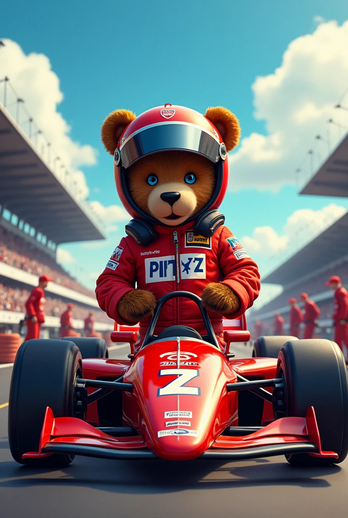 Ralph Lauren's Polo Bear dressed as a Formula One driver and the team is called Pit'z