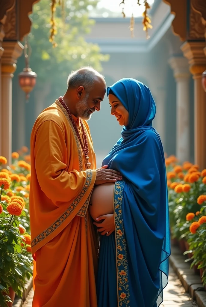 Hindu pandit giving french kiss to Muslim pregnant women wearing hijab