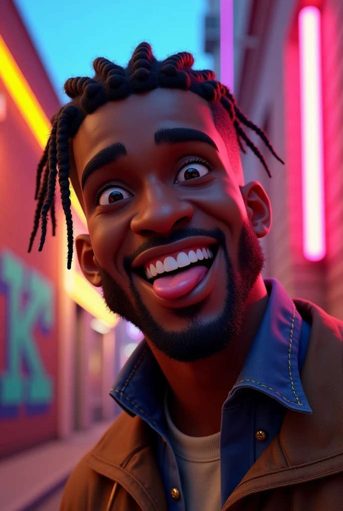 A Black Guy face, cornrow hairsyle, tongue out 3d character