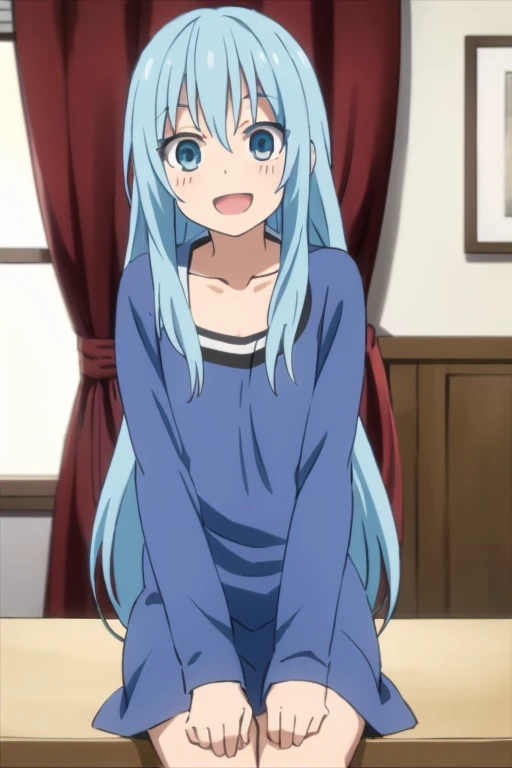 ((highest quality)), ((masterpiece)), (be familiar with), perfect face, indoor, Bedroom, looking at the viewer,
one woman, Rimuru=Tempest,
open mouth, ecstatic expression, blush, smile,
small breasts, flat chest, young girl, , , girl,
long hair, light blue hair, yellow eyes, long hair,
Completely naked, Nipple exposed, Sex with a man with a big cock, 膣内ejaculation, semen splashes, Insert a into your, sex in missionary position, , spread legs,