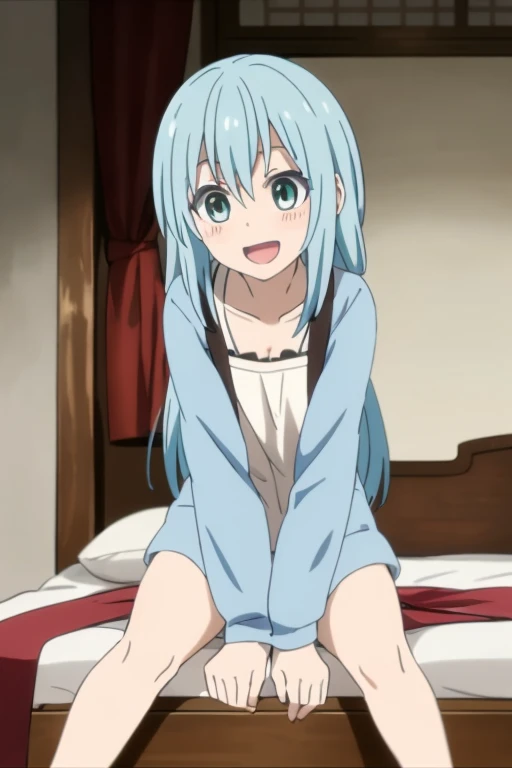 ((Highest quality)), ((masterpiece)), (be familiar with), Perfect Face, indoor, Bedroom, Watching the audience,
One woman, Rimuru=Tempest,
Open Mouth, Ecstatic expression, blush, smile,
Small breasts, Flat Chest, , , child, Girl,
Long Hair, Long Hair,
Leg spread,