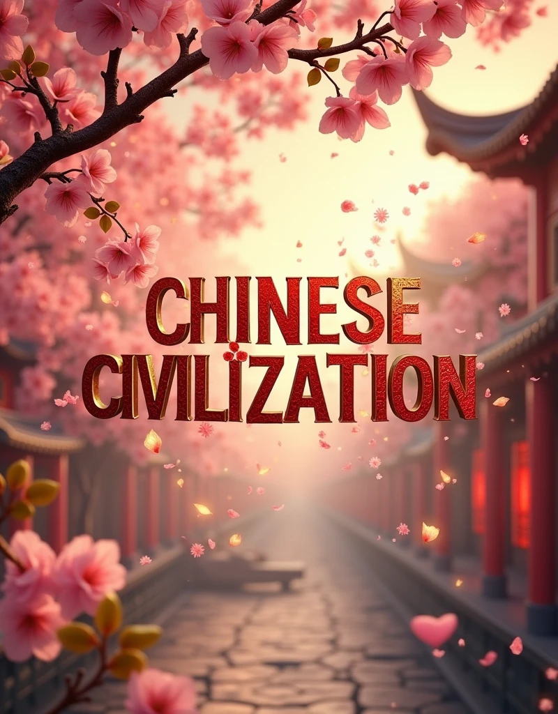 animated title with the text "CHINESE CIVILIZATION" surrounded by Chinese crackers and cherry blossoms