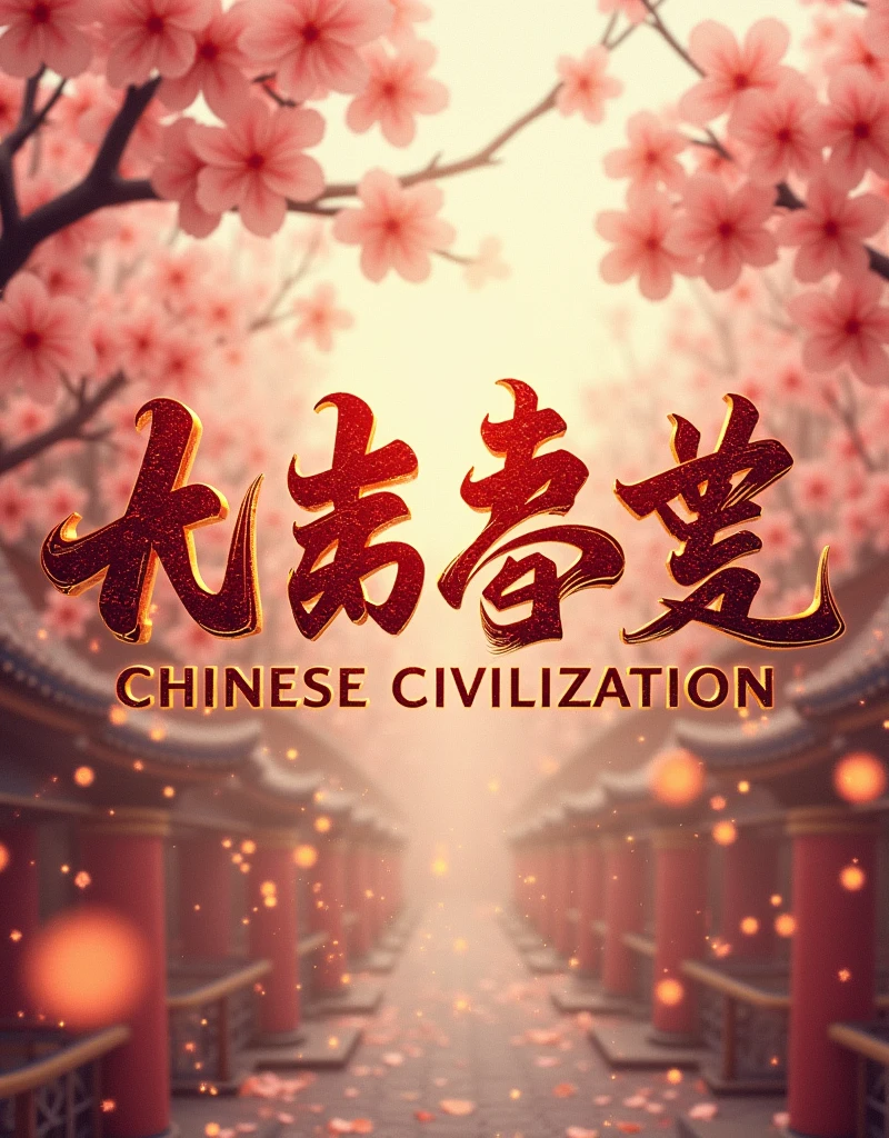 animated title with the text "CHINESE CIVILIZATION" surrounded by Chinese crackers and cherry blossoms