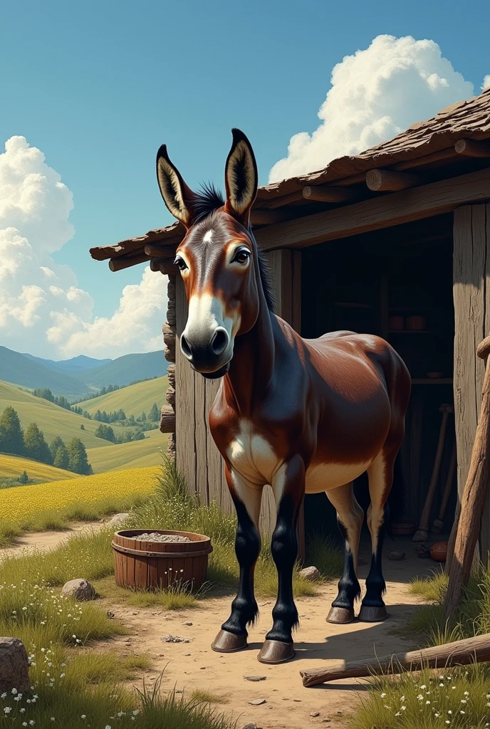 Mule provided with shed while doing hard work