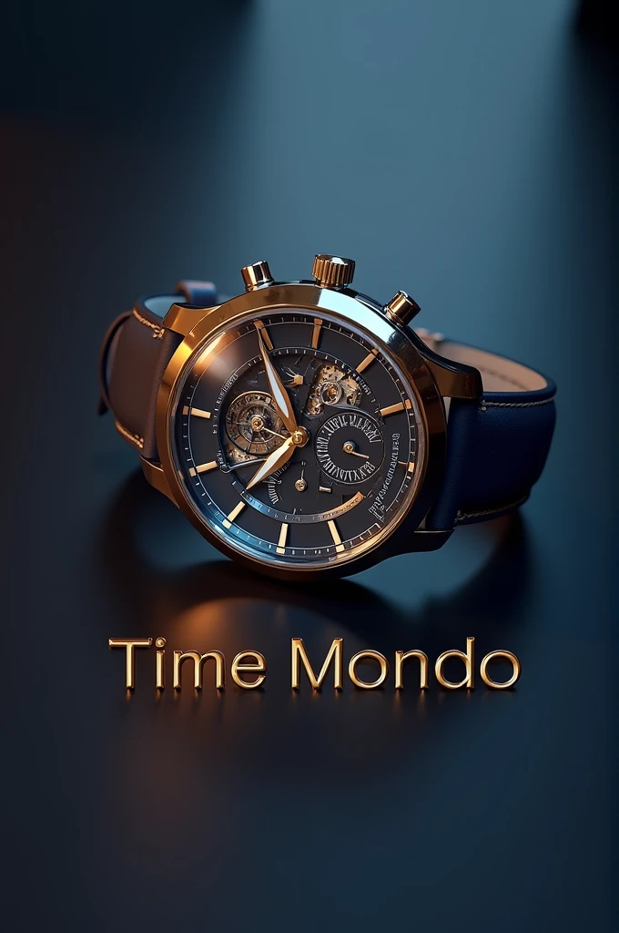 Create watch and glasses 3d logo design with name ''time mondo''