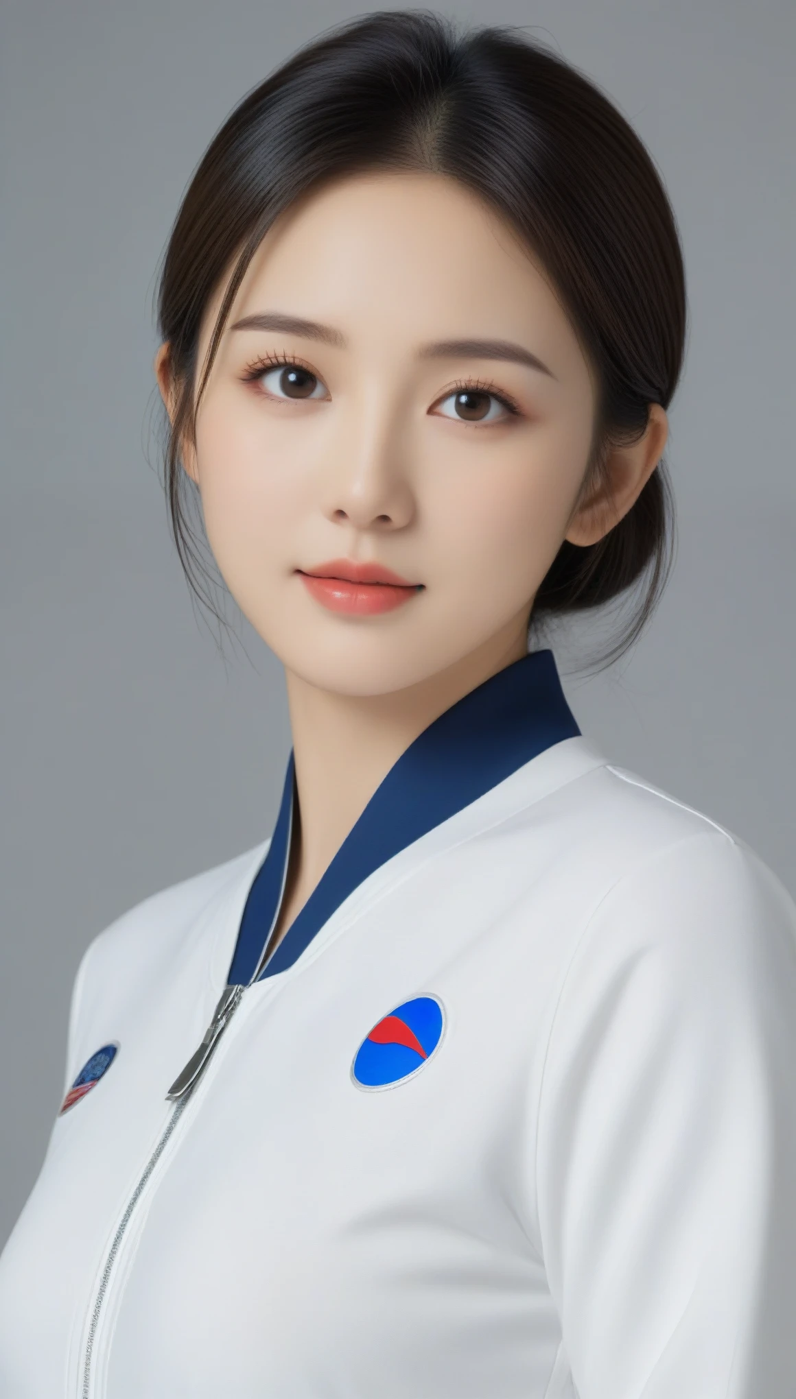 8k, Ultra-high resolution, Highest quality, masterpiece, 三分割法によるphotograph,Surreal, photograph, 1 , (:1.3), cute, cute顔, 細部までBeautiful Eyes, 細かくdetailedに,masterpiece,One Girl:1.2,Japanese women,Young Wife,upper body,smile,Black Short hair,Straight hair,(Space Suit:1.3),(Beautiful attention to detail),Subtle details, detailedな顔, smile,魅力的なsmile,Gray background,(ポートレートphotograph:1.4),(Photorealistic images:1.4),Fantasy art,(Beautiful Face:1.4),Beautiful and attractive eyes、Beautiful Eyes、(Tight waist:1.4)、(Beautiful with perfect body proportions:1.4),Pink Lips,(((Ideal body type))),A-cup small breasts :2,Perfect Anatomy、鮮明なdetailed、detailed,Fashion magazine cover,Thin lips,完璧でBeautiful Face ,完璧でcute顔, Skin with attention to detail, Perfect limbs、Narrow waist,Surreal,Light and shadow,spotlight