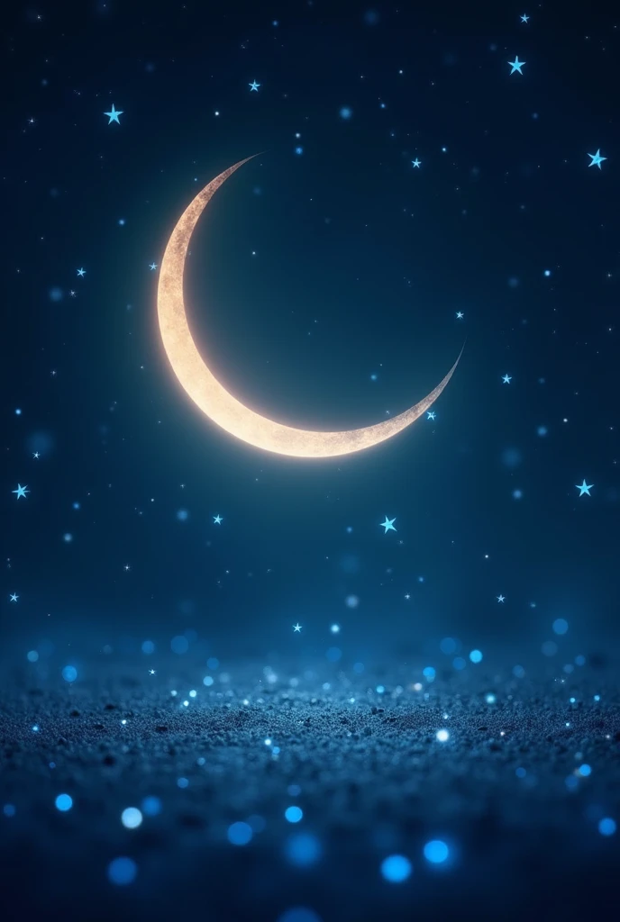rising crescent of a very concise sun with many bright blue stars around it