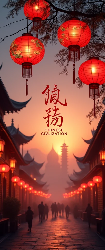 title of "CHINESE CIVILIZATION" with Chinese lanterns
