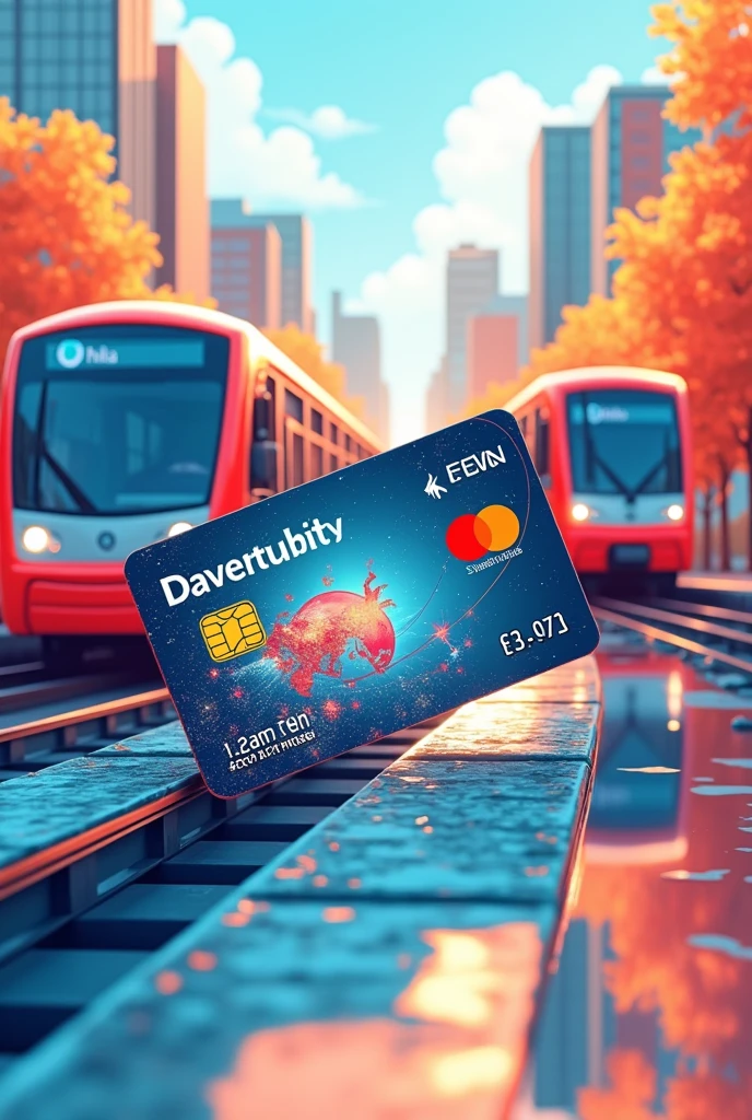 Make a card named smart pass card which is used as metro card, bus card and as atm card to and add bus photo , metro photo on card 