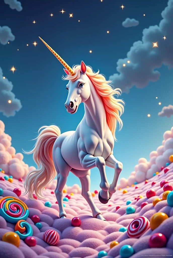 einhorn, rainbow, shooting stars, stars, Süßigkeitenland, Lollies, various candies, Candy floor