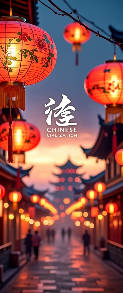 title of "CHINESE CIVILIZATION" with Chinese lanterns