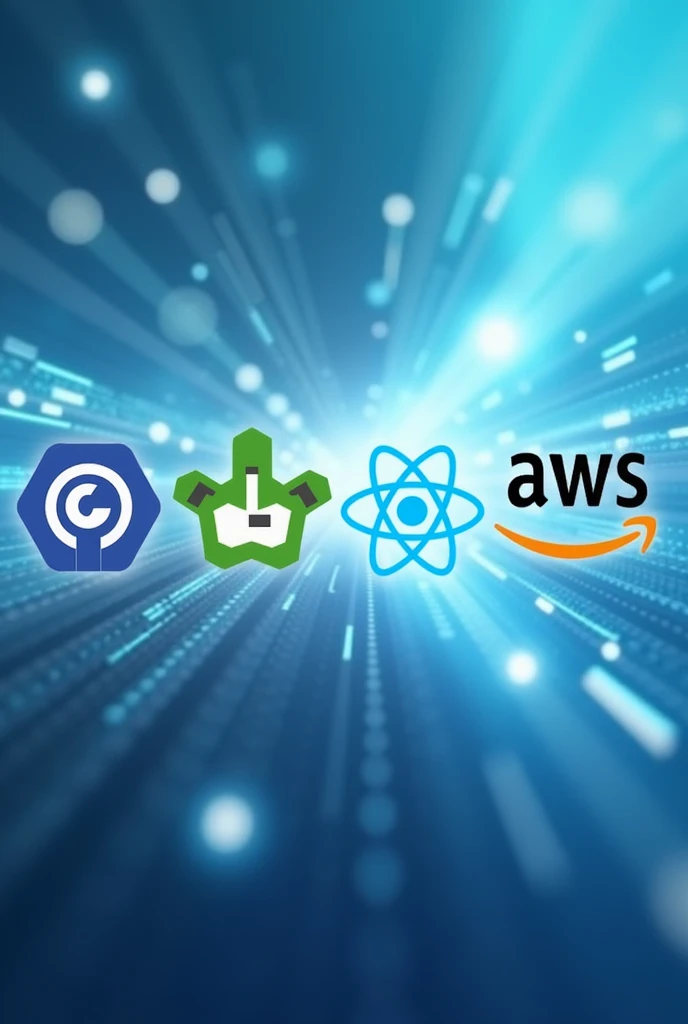 generate an image wallpaper for mac that contains 4 logo include golang programming language, nodejs, react, aws