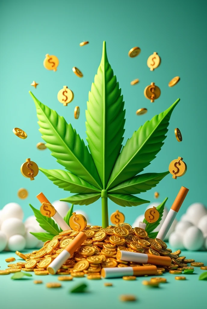 Create a 3d image of airdrop called Weed,with   
Dollar sign,coins and cigarettes 