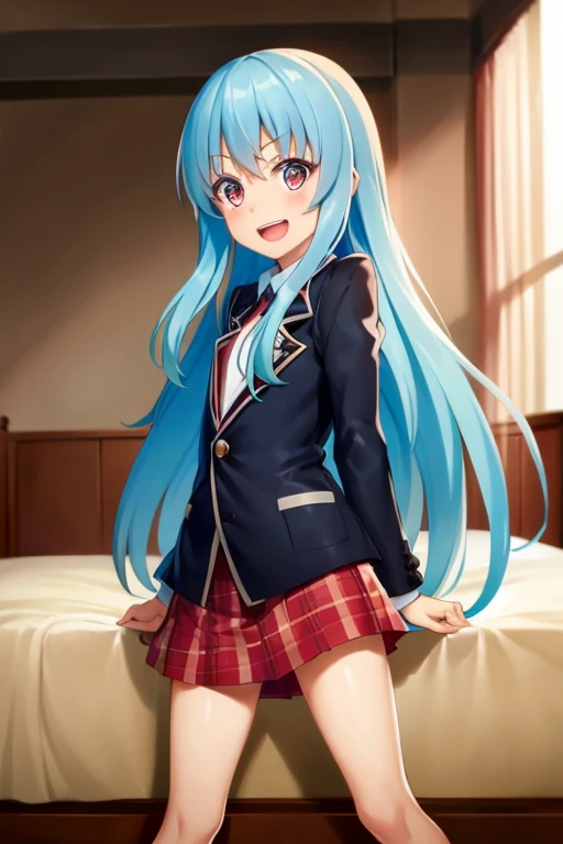 ((Highest quality)), ((masterpiece)), (be familiar with), Perfect Face, indoor, Bedroom, Watching the audience,
One woman, Rimuru=Tempest,
Open Mouth, Ecstatic expression, blush, smile,
Small breasts, Flat Chest, , , child, Girl,
Long Hair, Long Hair,
Leg spread,