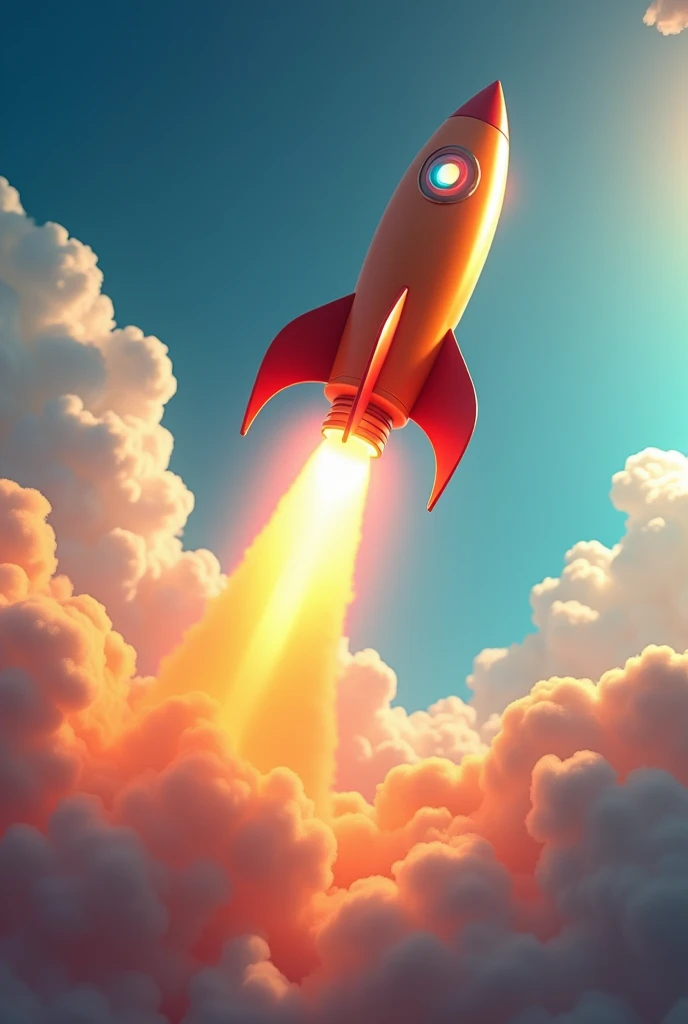 animated rocket moving upwards releasing smoke and fire