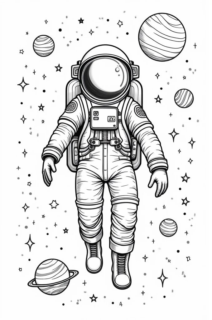 High quality astronaut black and white coloring page