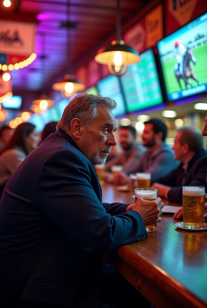 A man looking at the horse racing odds