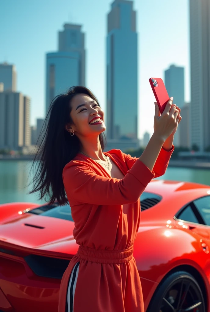 A person with I phone click selfie with thar car