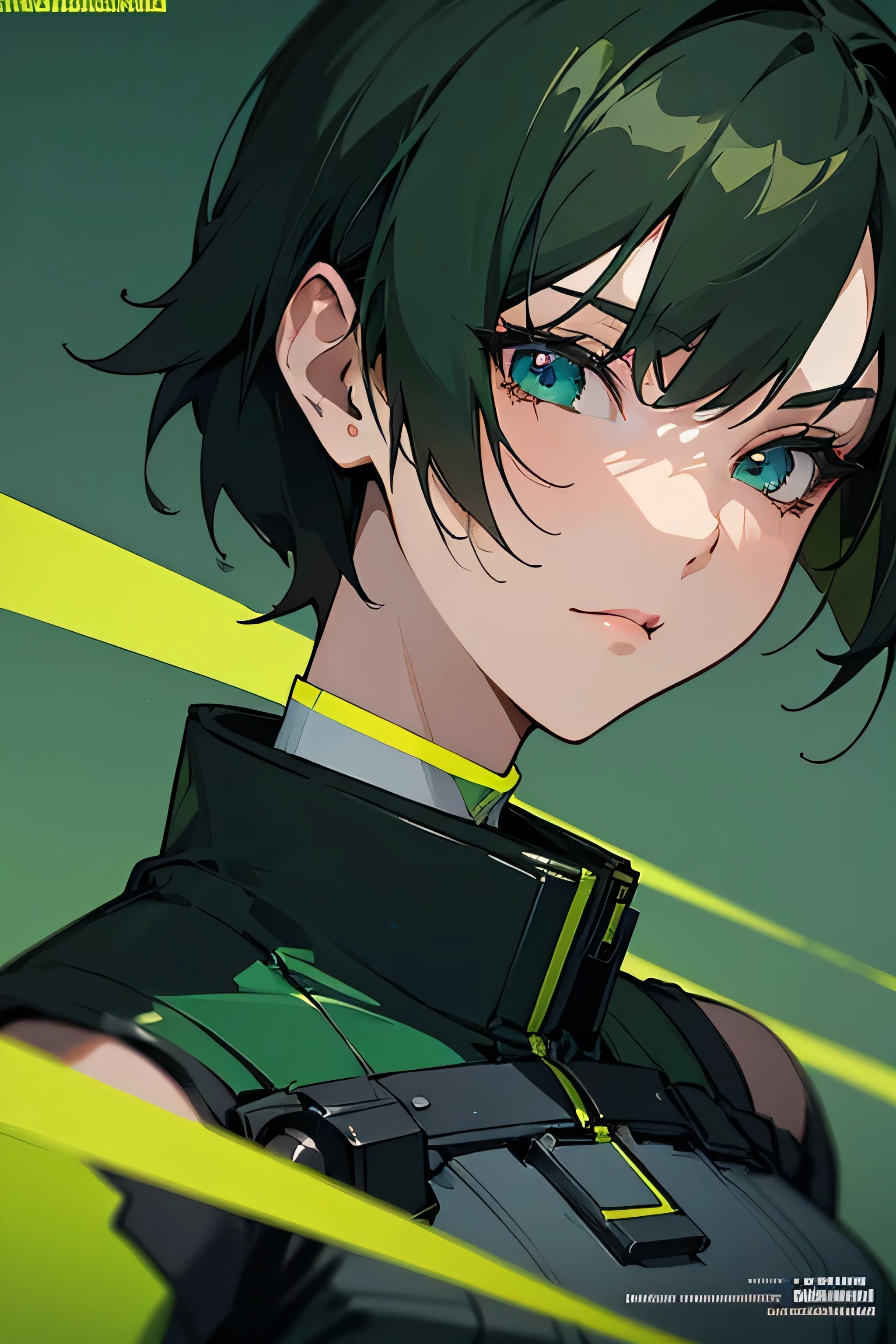 Close-up of a man wearing green and black clothes, Villain Anime Girl, Android Heroine, Perfect Android, Portrait of a female anime hero, Female protagonist 👀 :8, Makoto Shinkai ( Apex Legends ), Female Anime Characters, Female Android, Girl in cheongsam, Very detailed fan art, Detailed Anime Character Art, anime girl of the future
