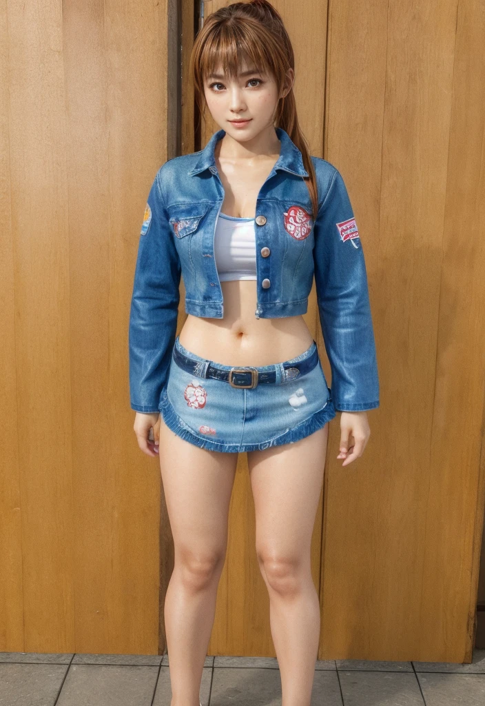 kasumi, eyes browns, (best qualityer, ultra detail), (realisitic:1.37), beautiful and detailed face, ultra-realisitic texture, Exquisite face, Delicate body, red lipgloss stick, shiny colors. High definition, 8k, expression a slight cute smile