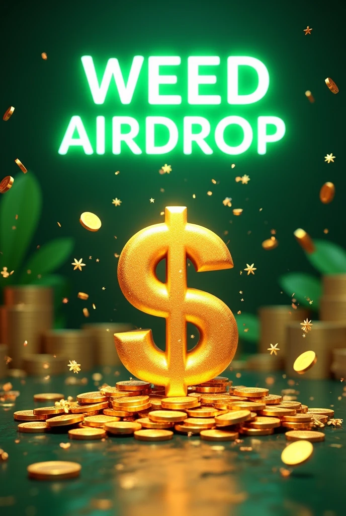 Create a 3d image of airdrop called Weed on solana,with
Dollar sign,coins and show the name of the airdrop on the photo
