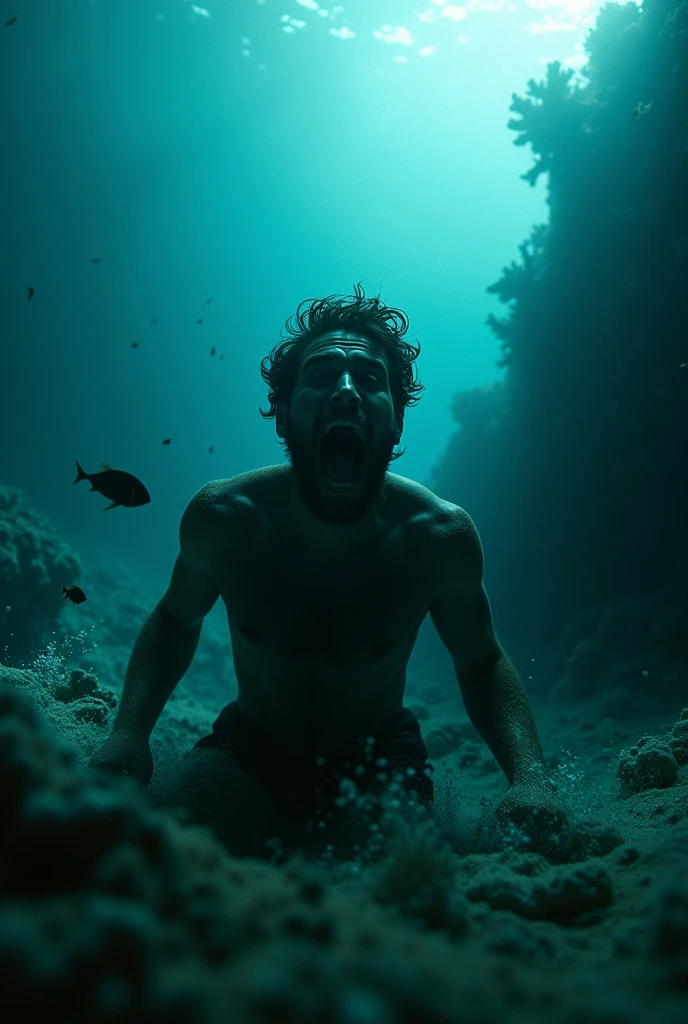 Man drowning trying to breathe at the Bottom of the sea