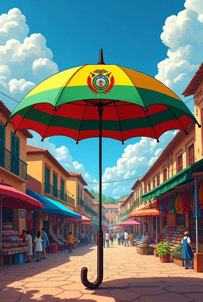 Make an umbrella with the design of the flag of the Bolivian political party Movimiento al Socialismo