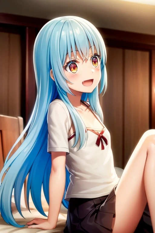 ((Highest quality)), ((masterpiece)), (be familiar with), Perfect Face, indoor, Bedroom, Watching the audience,
One woman, Rimuru=Tempest,
Open Mouth, Ecstatic expression, blush, smile,
Small breasts, Flat Chest, , , child, Girl,
Long Hair, Long Hair,
Leg spread,