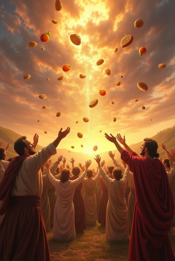 Miraculous food pouring from heaven given by God to people in the old Testament related in bible
