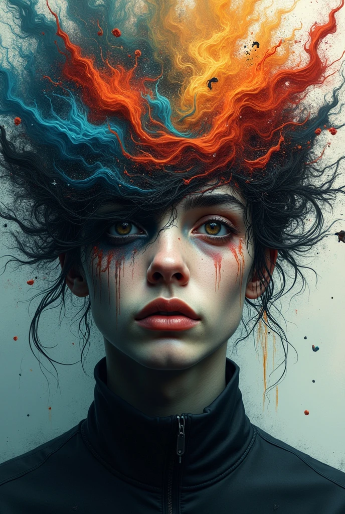 Detailed realistic portrait what schizophrenia looks like in art form