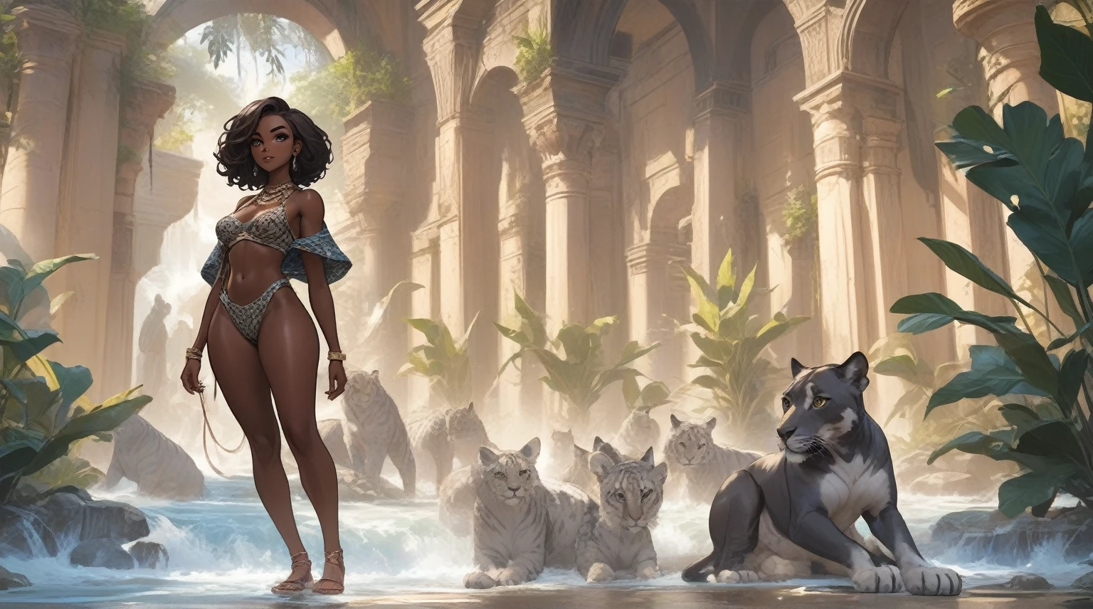 ((Full body: 1.8)), ((dark-skinned beautiful African woman: 1.7)) with short black hair, large breast, strong body, thick athletic body, character sheet, Realistic, top quality picture, 4K, ultra HD |, ((master part))), (((best qualityer))), ((ultra detali)),(Highly detailed CG illustration), Cinematic light, camera: Choose an angle that highlights the beauty of the character. resolution: Aim for a high-resolution artwork to showcase intricate details and clarity