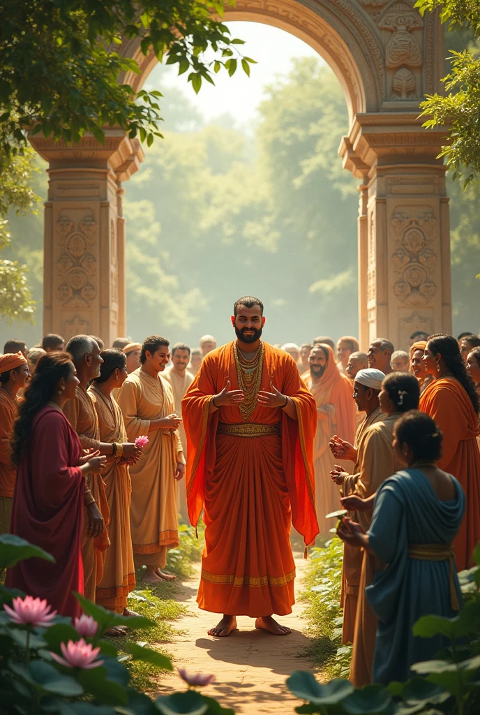 Ashoka&#39;s Legacy of Compassion: People from various backgrounds々Depicts a peaceful gathering of, Emperor Ashoka is among them., He demonstrated unity and compassion during his rule..