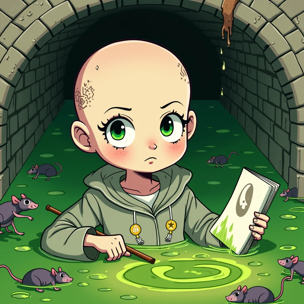 bald, in the sewer, dark magician girl (yu-gi-oh)