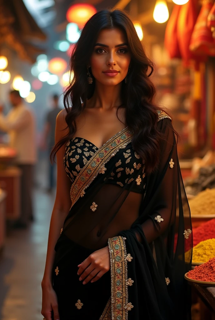 Very very beautiful and sexy indian gril in black sari boobs will biger