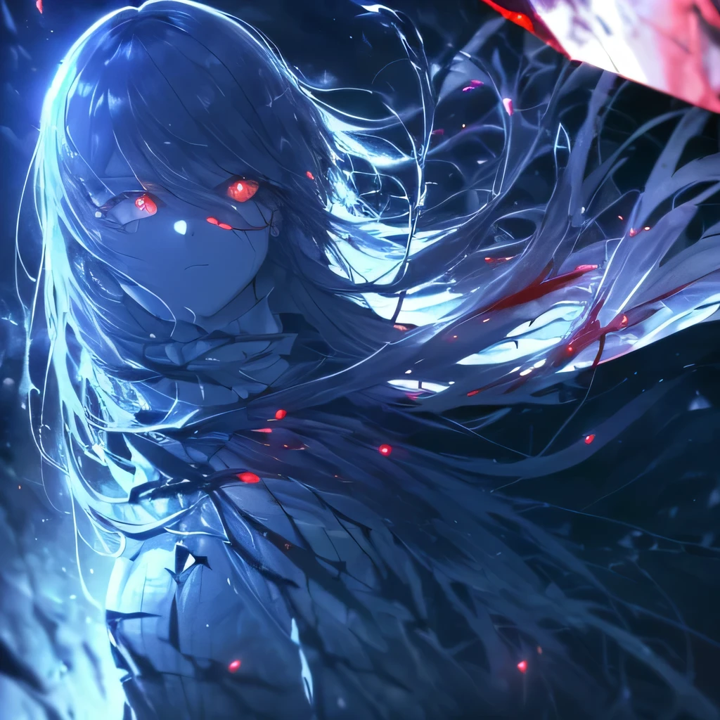 (masterpiece), (panels), (soft drops of blood, tears), ((dark colors 1.6)), (red glowing eyes), (blood splatters), blood floating), (long hair), (divided panels), (girls staring at viewer), (upper body), (upper face), ((shattered glass 1.3)), (glass shards floating in the air), (detailed hair), (emotionless), (fog 1.2), (well lit), (detailed lighting), (sharp focus:1.3), (focus at the face:1.3), (dystopian atmosphere), (glowing light), (torn buildings), ((ruins)), (fallen down pillars), (mist), (windy atmosphere), (chaos), (tears dripping from eyes), (tears blowing in the wind), (lighting from behind), ((hair blowing in the wind), (in the background there are eyes), (red eyes on the walls 1.3), ((seperate)), (particles floating in the air 1.2), (light reflecting off hair), ((detailed background)), (particles are in the background), (girl facing forward), (girl facing sideways), ((glowing red eyes)), (detailed eyes), (monitor panels)