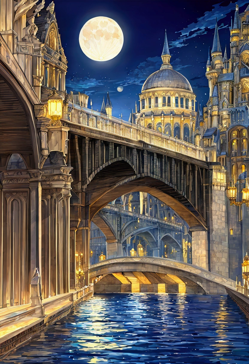 A bridge with the beautiful moon shining