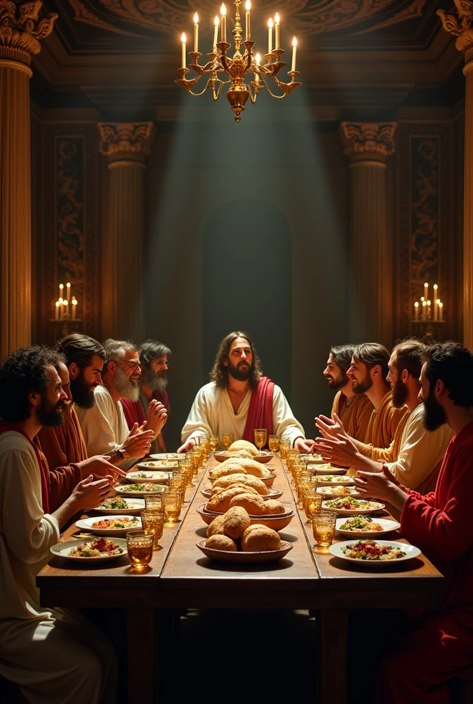 The last supper where jesus with his disciples sharing food and wine