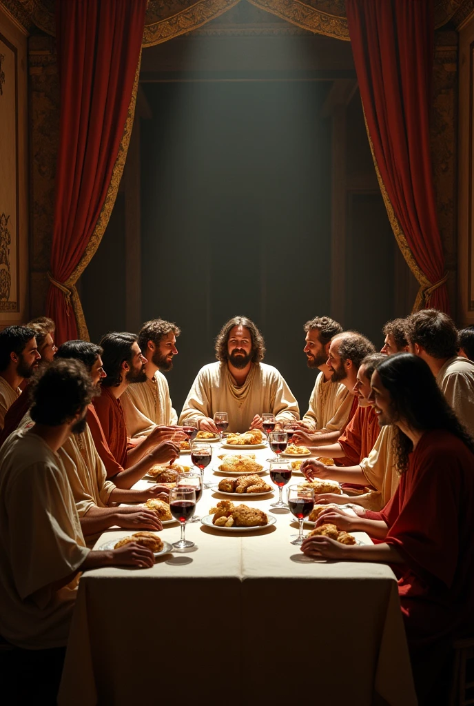 The last supper where jesus with his disciples sharing bread and wine