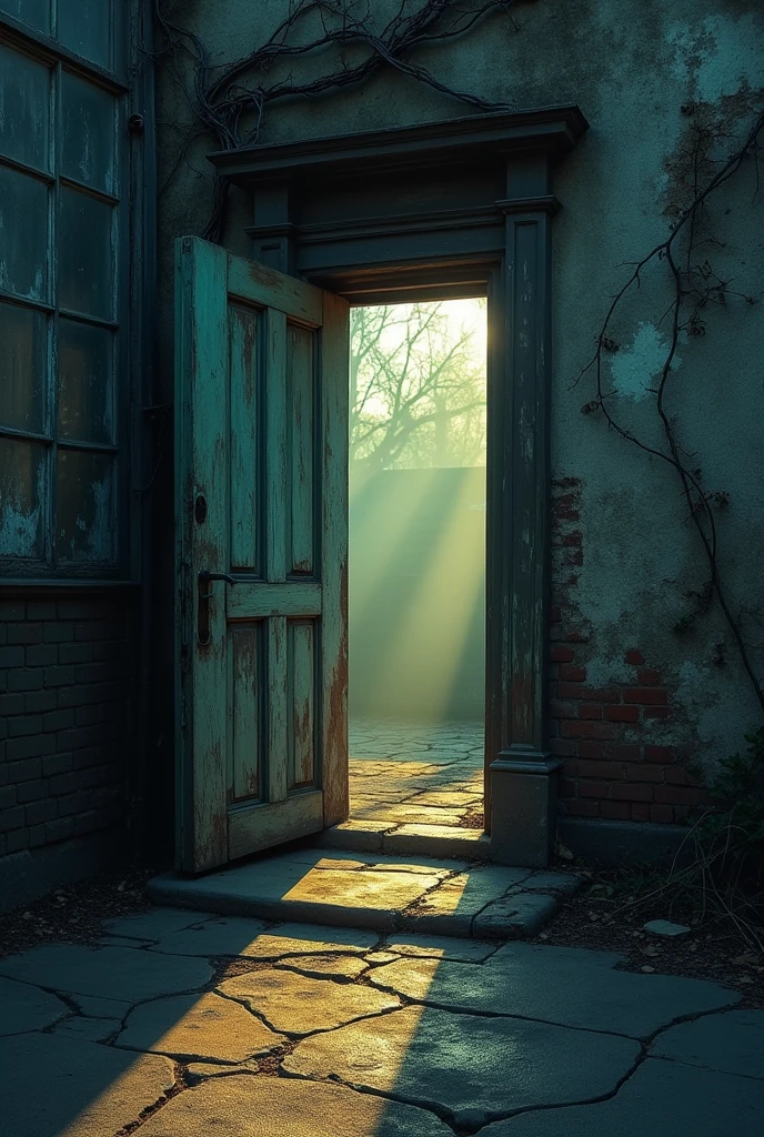 Close up of a door on the outside of a building, nightmare