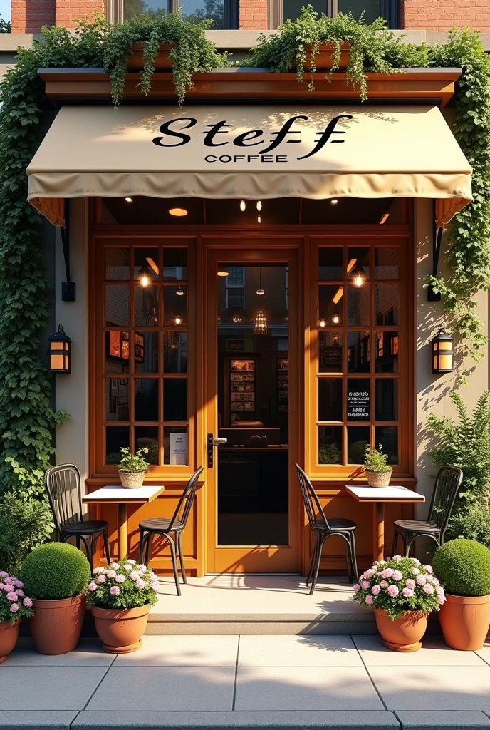 TAKE A PICTURE OF ME OF A COFFEE SHOP from the outside and from the front THAT SHOWS THE NAME STEFF COFFE THAT IS REALISTIC