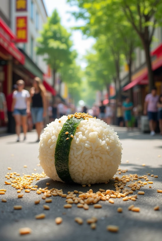 A rice ball falls over the street
