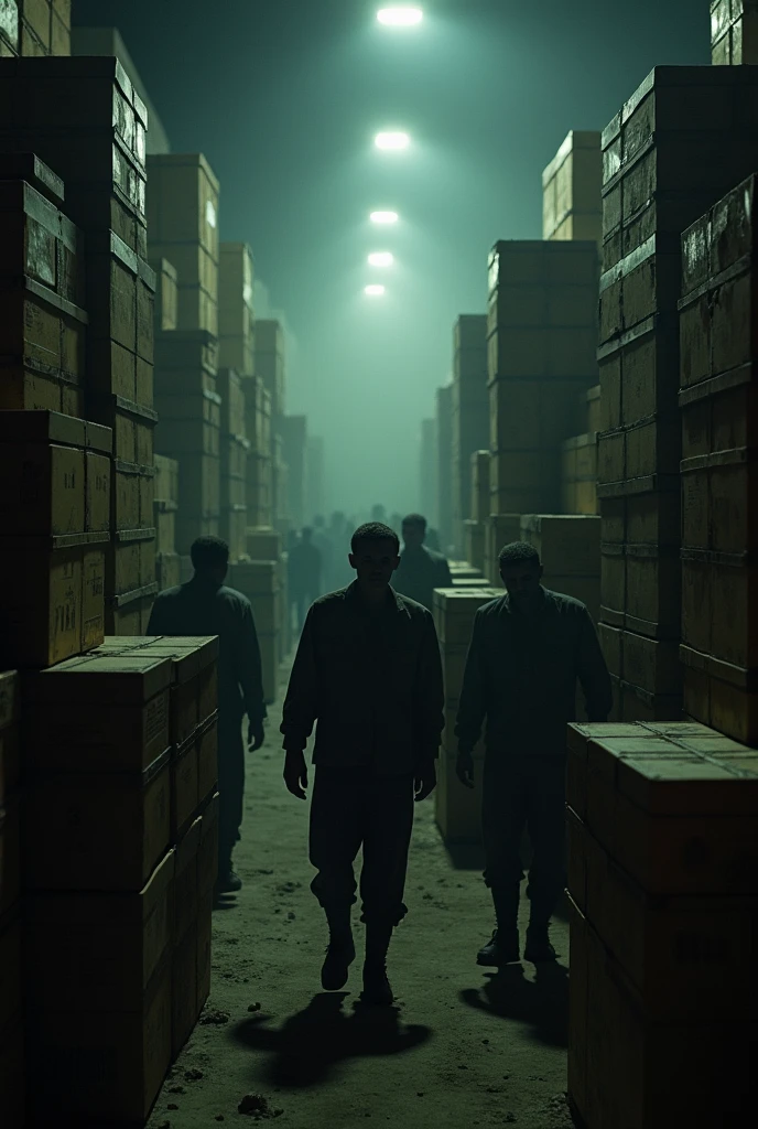 warehouse workers in a warehouse, nightmare