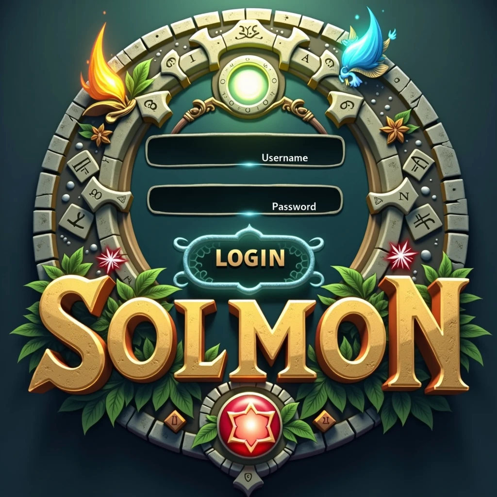Design a visually engaging and immersive login menu for the SOLMON game, using a 3D stylized art style with a medieval elemental theme. The menu should be set within a mystical, ancient environment that reflects the game's elemental themes. The background should feature a swirling galaxy with hints of elemental energies—glowing embers, shimmering water, and vibrant earth tones—intertwined with ancient, weathered stone textures and runic symbols, creating a visually captivating scene.
At the center of the screen, place the SOLMON logo prominently, with the text rendered in a rich, gold color that exudes a sense of power and ancient wisdom. The logo should have a glowing, animated effect, reminiscent of a legendary artifact. Below the logo, include input fields for the username and password, designed with a medieval interface featuring stone-carved edges and subtle elemental accents.
Add a 'Login' button that stands out with a glowing aura, surrounded by ancient runes that pulse with energy, inviting the player to enter the game world. The button should have a metallic finish, giving it the appearance of a well-forged, enchanted item.
In the corners or subtly integrated into the background, include small, animated icons representing the different elemental creatures from the SOLMON universe. These icons should have a stylized, medieval look, with each representing fire, water, earth, and air elements in a way that adds to the overall theme without distracting from the central focus of the login menu.
Ensure the design is intuitive, user-friendly, and visually striking, creating an exciting and epic first impression that sets the tone for the SOLMON gaming experience
