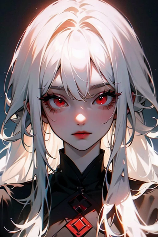 (Japanese anime, slender, glossy, light and shadow, shadow, tsundere style), best image quality, silver dragon hairstyle, red eyes, equip, smoking, white shirt, monochrome background.
